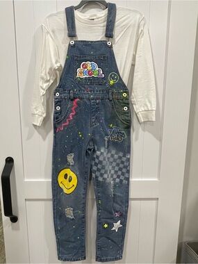 Denim Overalls with Custom Painted Hip Hop competition recital child medium